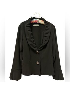 Jolibel L black 2 button shawl collar puffy cuffs stretch crop blazer